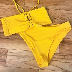 Zaful Yellow Lace-Up Bikini